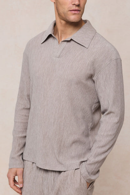 Arty Long Sleeve Open Collar Polo - Mushroom