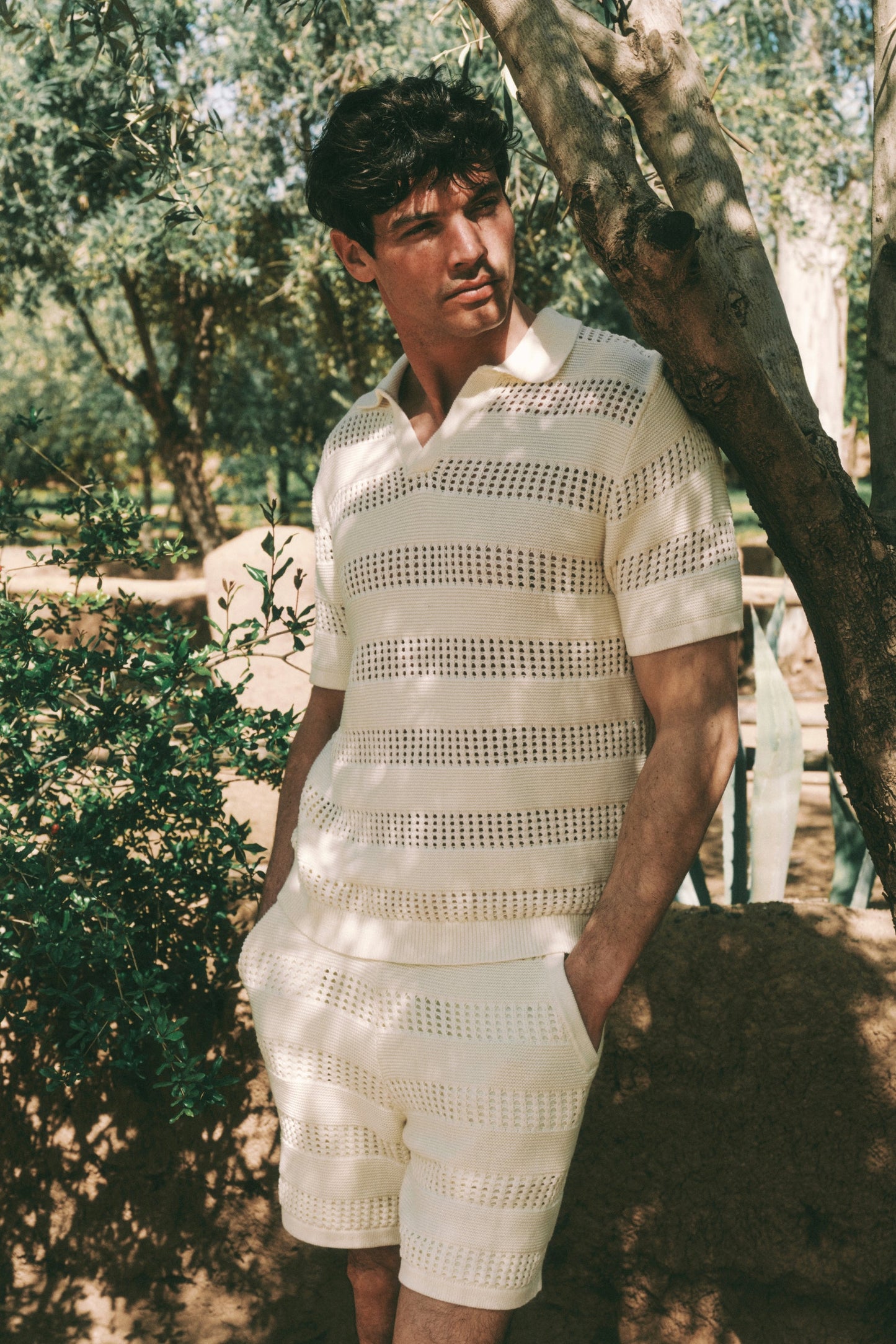 Frattina Crochet Cotton Knit Polo - Ecru