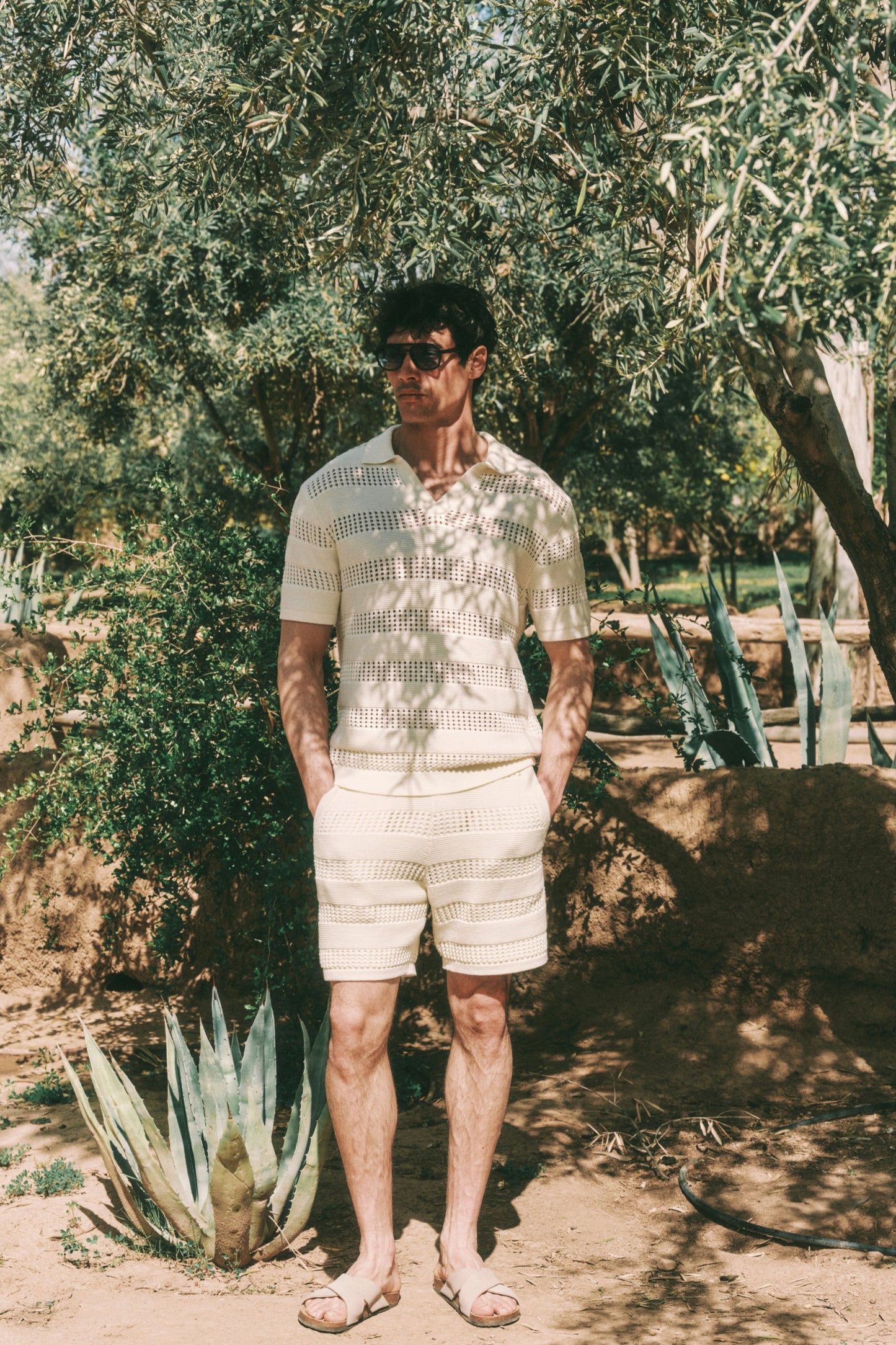 Frattina Crochet Cotton Knit Polo - Ecru