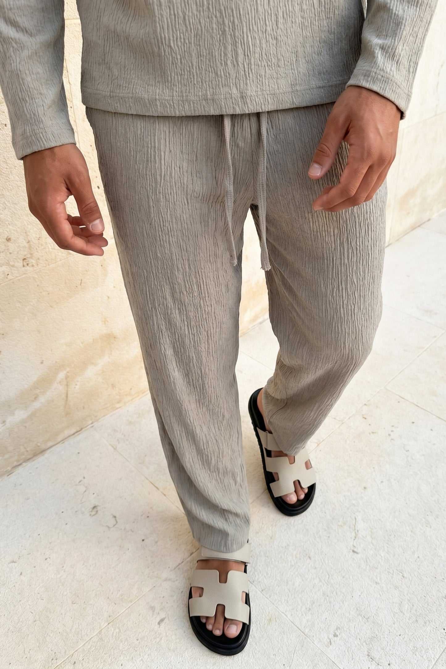 Arty Crinkled Elasticated Waistband Trouser - Mushroom