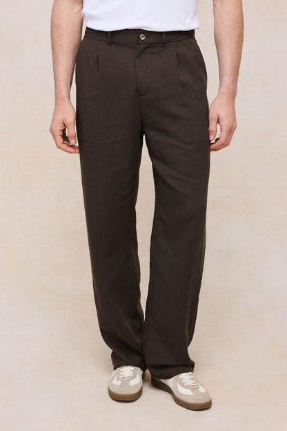Helio Pleated Relaxed Trouser - Brown